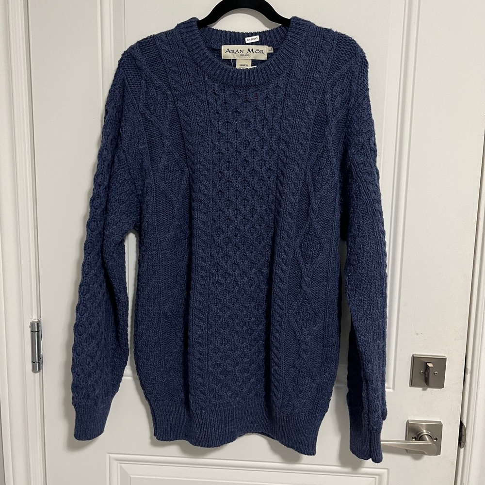 NWT - Aran Mor Men's 100% Wool Cable Knit Sweater - Made in Ireland - Size L, XL